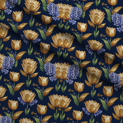 Gilded Midnight Tulips Pattern 8 Minky Fabric