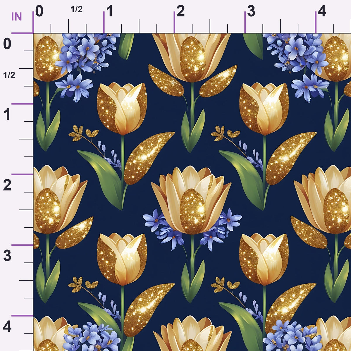 Gilded Midnight Tulips Pattern 8 Minky Fabric