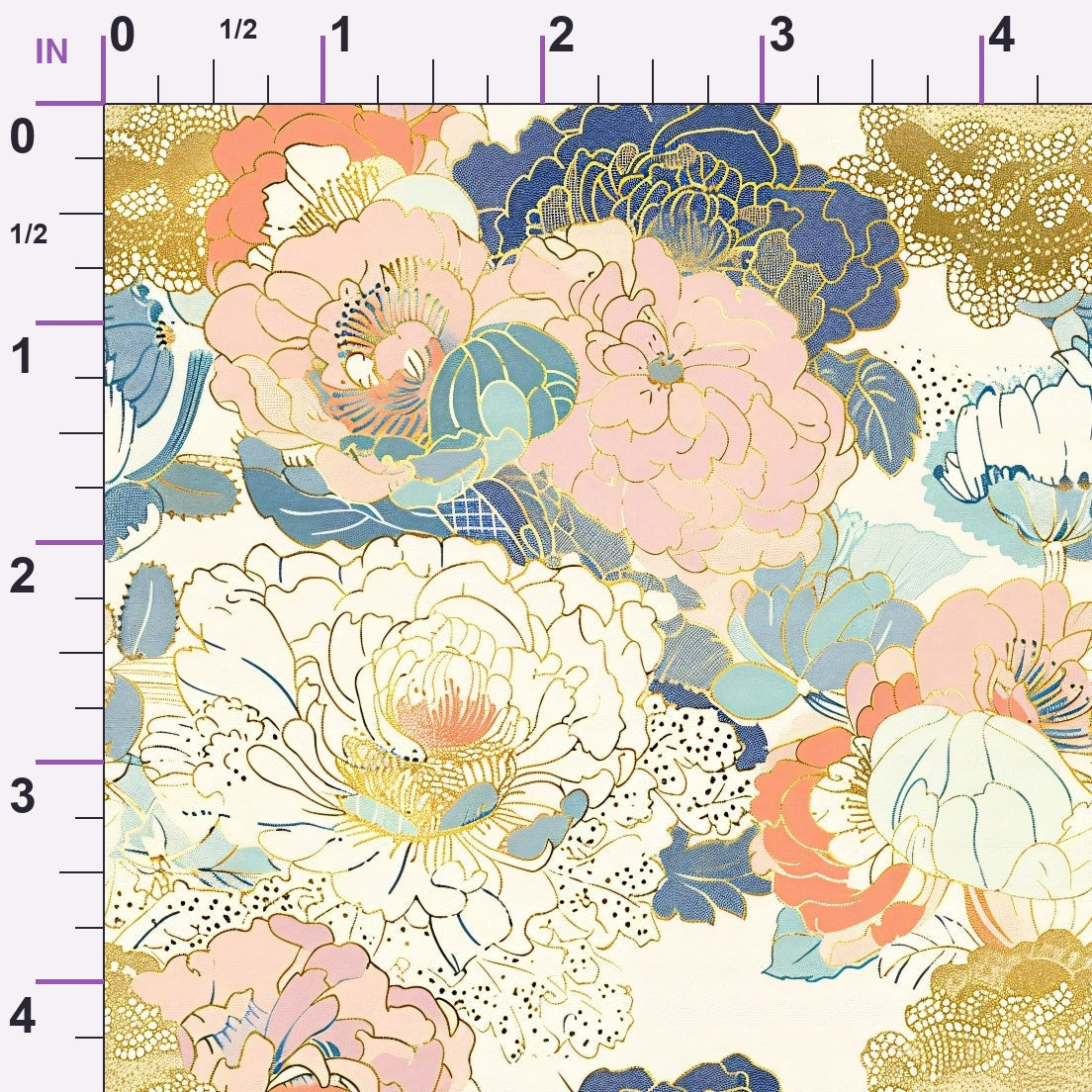 Gilded Peonies Pattern 10 Minky Fabric