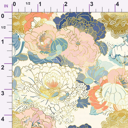 Gilded Peonies Pattern 10 Minky Fabric