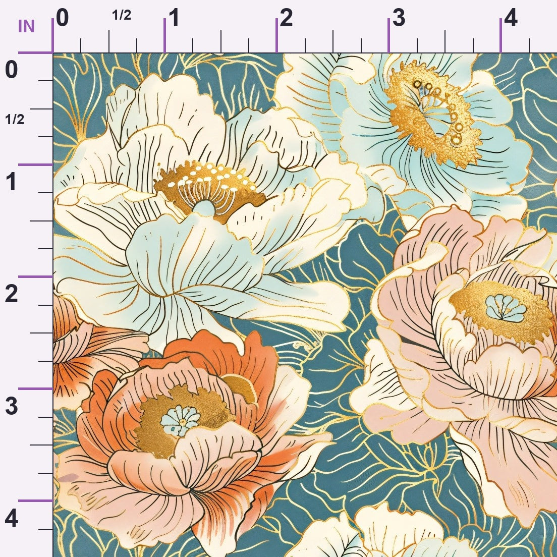 Gilded Peonies Pattern 12 Minky Fabric