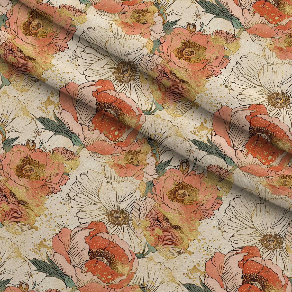 Gilded Peonies Pattern 2 Minky Fabric