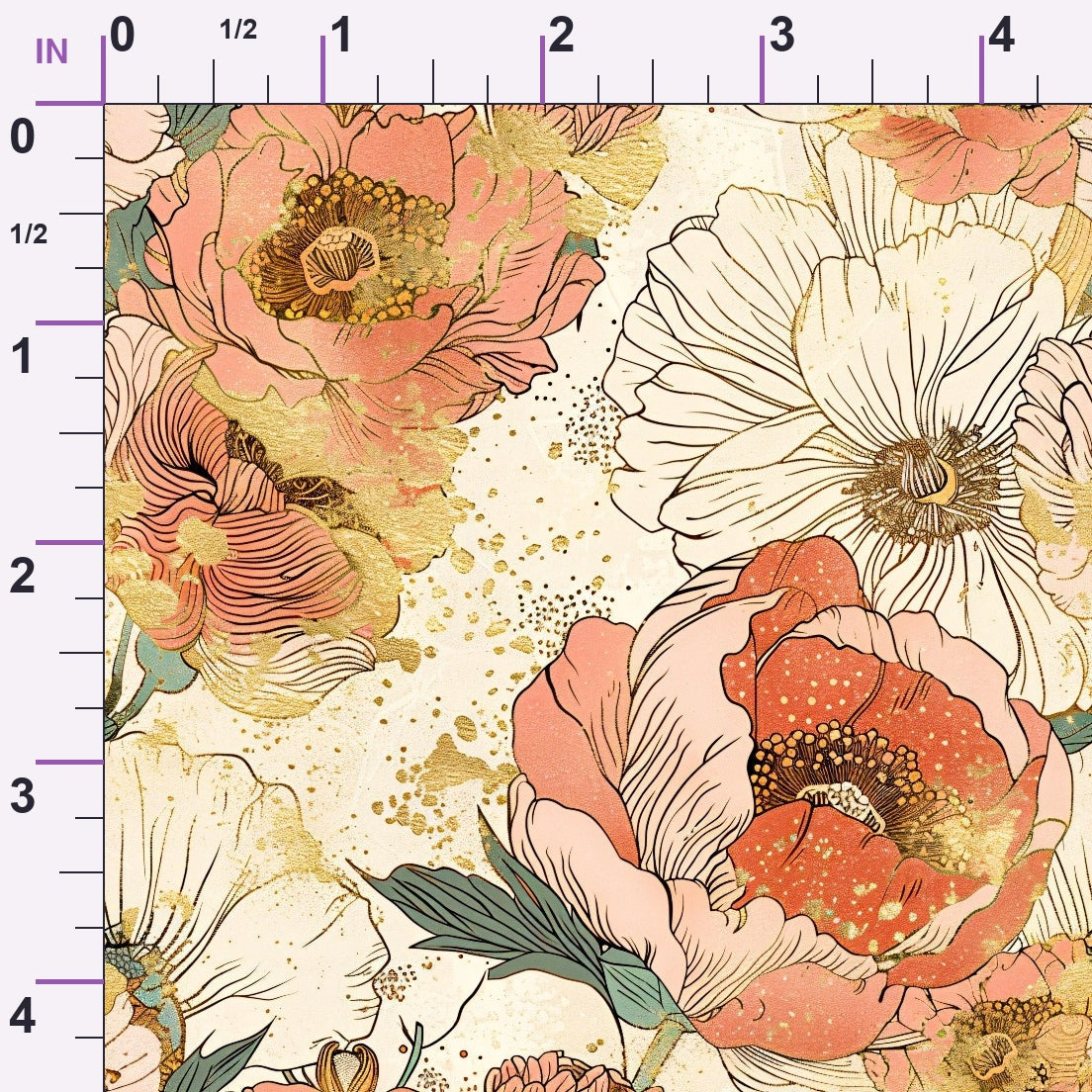 Gilded Peonies Pattern 2 Minky Fabric