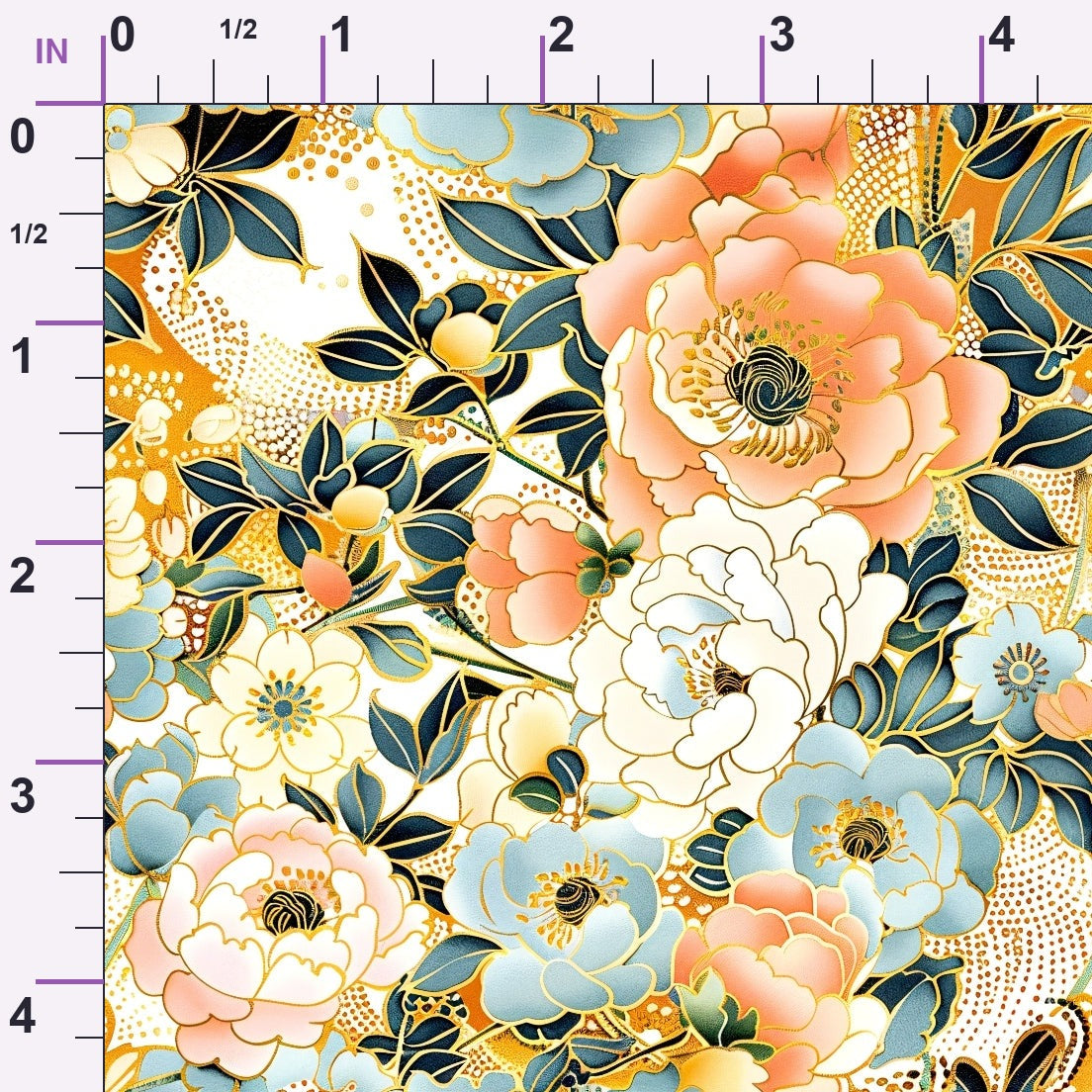 Gilded Peonies Pattern 3 Minky Fabric