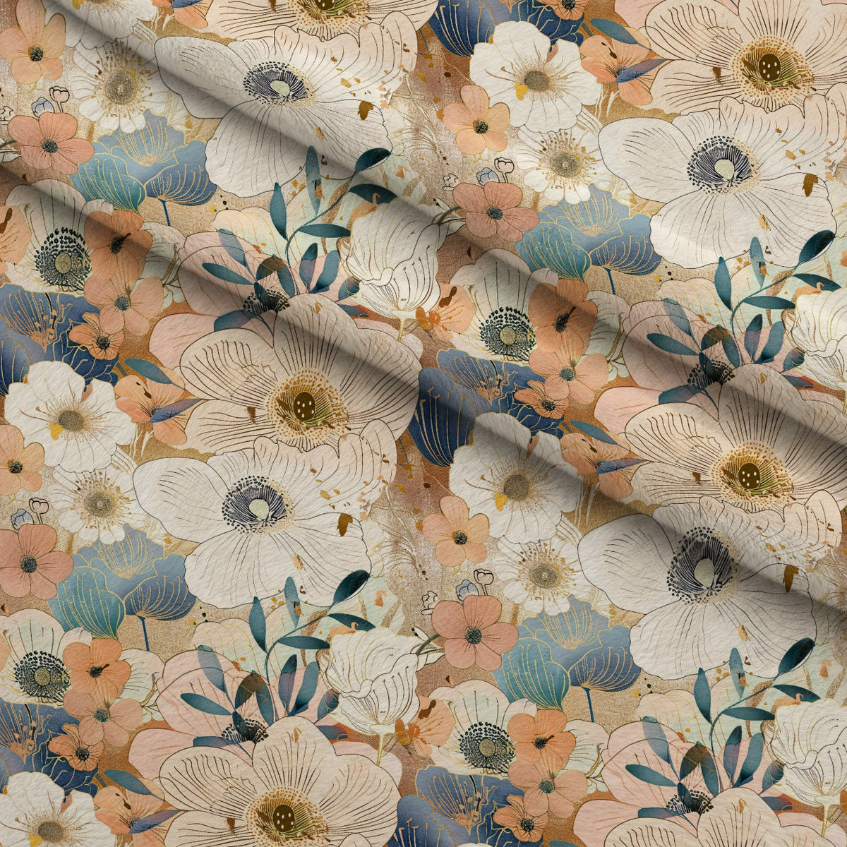 Gilded Peonies Pattern 8 Minky Fabric