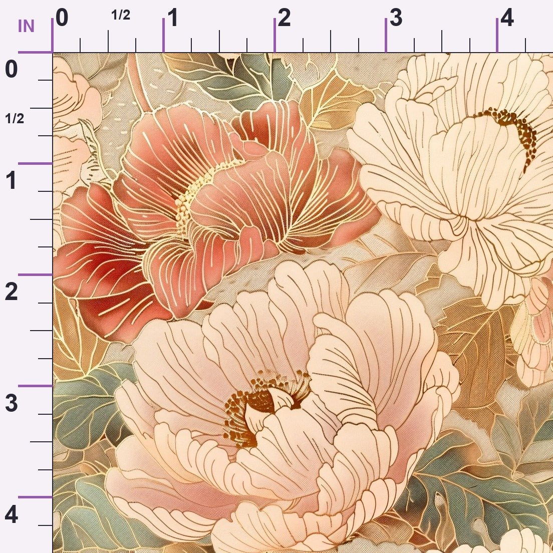 Gilded Peonies Pattern 9 Minky Fabric