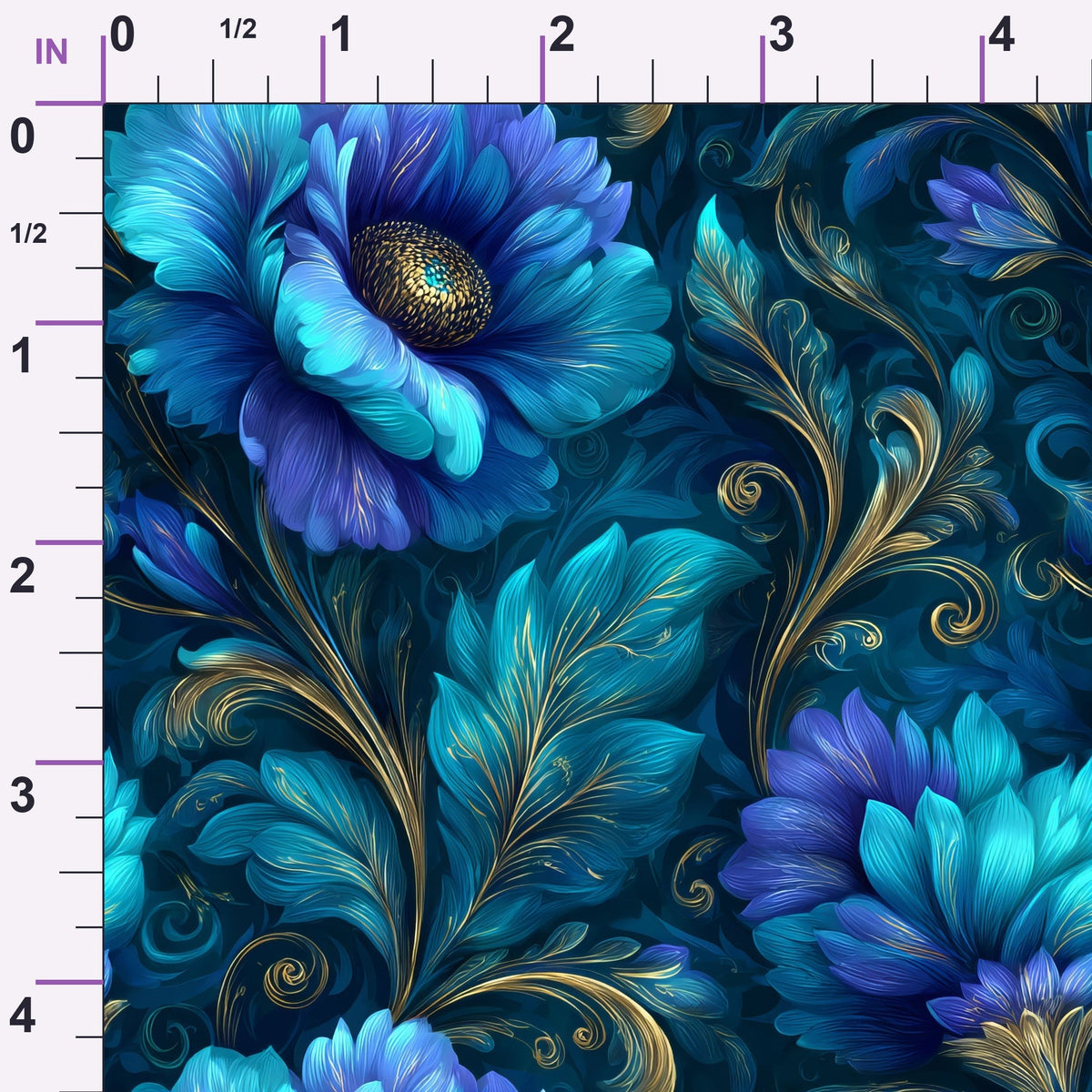 Gilded Sapphire Blooms Pattern 1 Minky Fabric