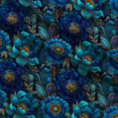 Gilded Sapphire Blooms Pattern 2 Minky Fabric