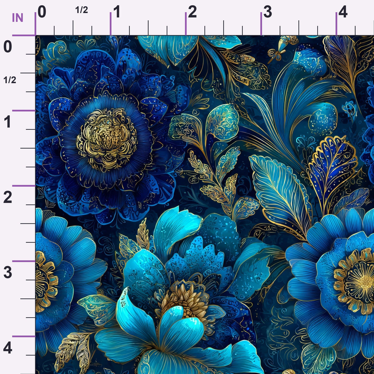 Gilded Sapphire Blooms Pattern 2 Minky Fabric