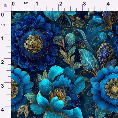 Gilded Sapphire Blooms Pattern 2 Minky Fabric
