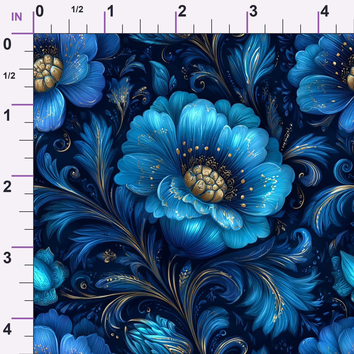 Gilded Sapphire Blooms Pattern 5 Minky Fabric