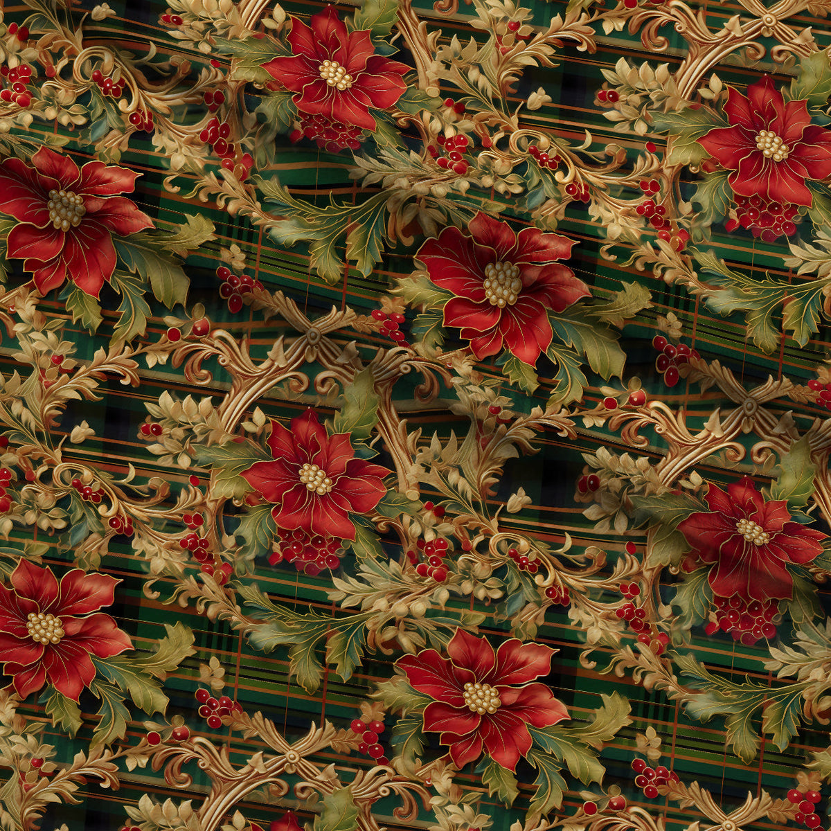 Gilded Tartan Blooms Pattern 10 Minky Fabric