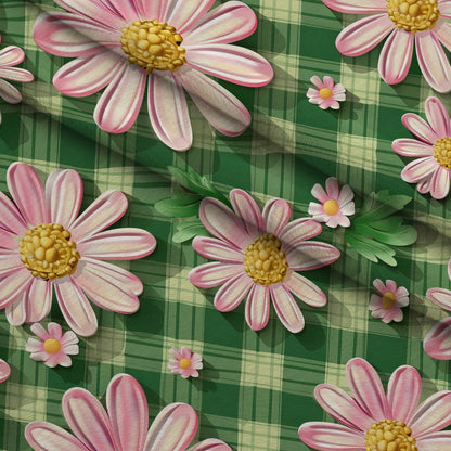 Gingham Daisies Pattern 12 Minky Fabric