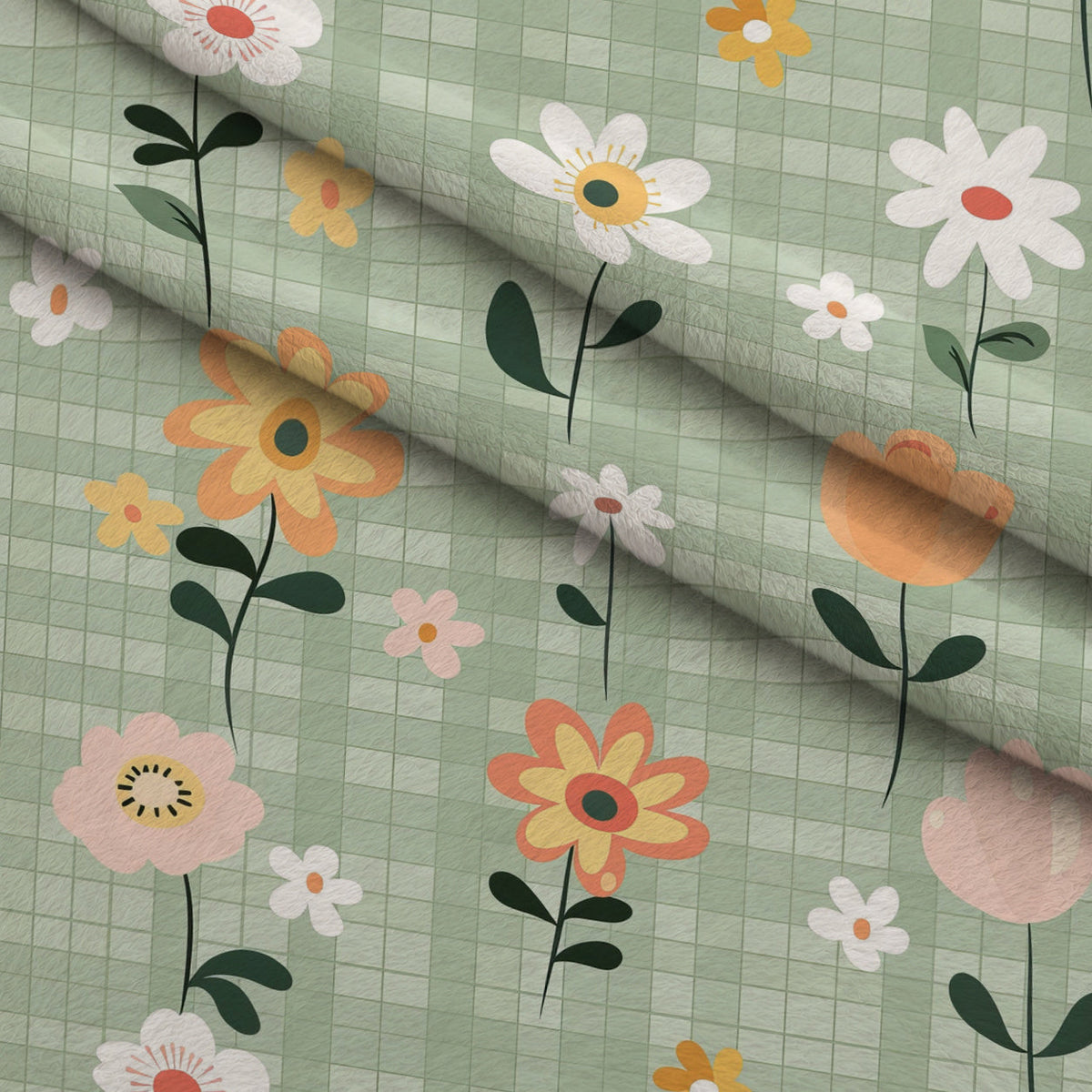 Gingham Daisies Pattern 5 Minky Fabric