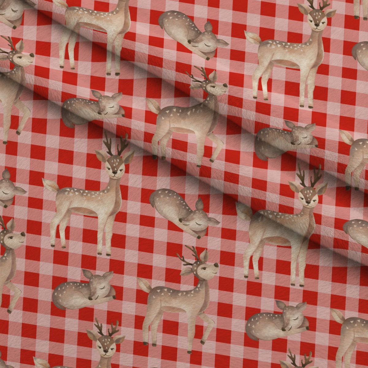 Gingham Fawns Pattern 2 Minky Fabric