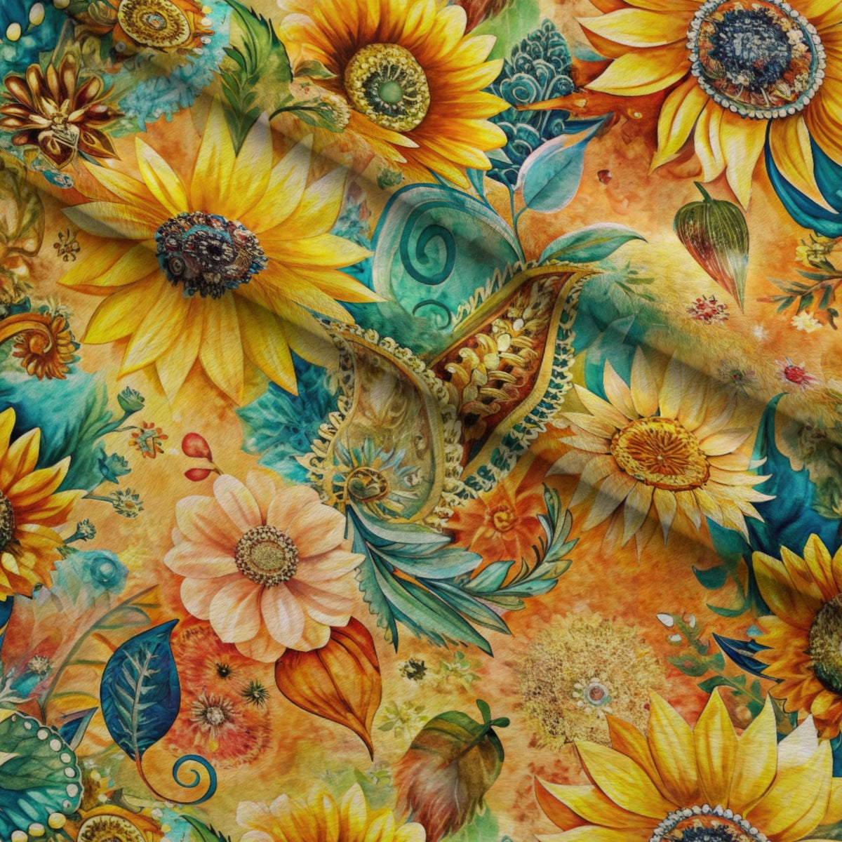 Golden Paisley Garden Pattern 10 Minky Fabric