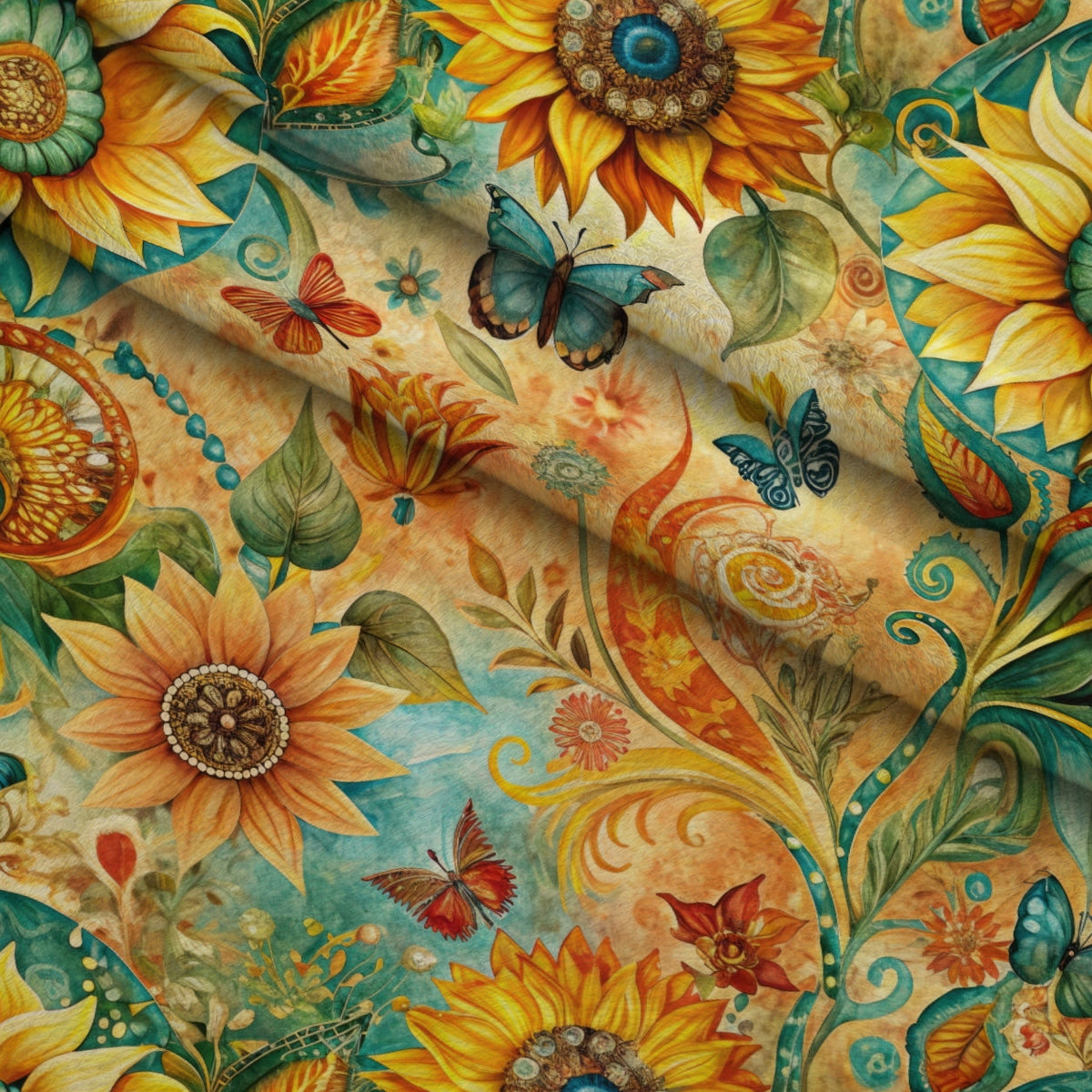 Golden Paisley Garden Pattern 9 Minky Fabric