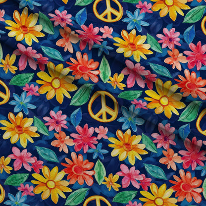 Groovy Peace Blooms Pattern 1 Minky Fabric