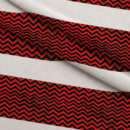 Grunge Red and Black Chevron Pattern Minky Fabric