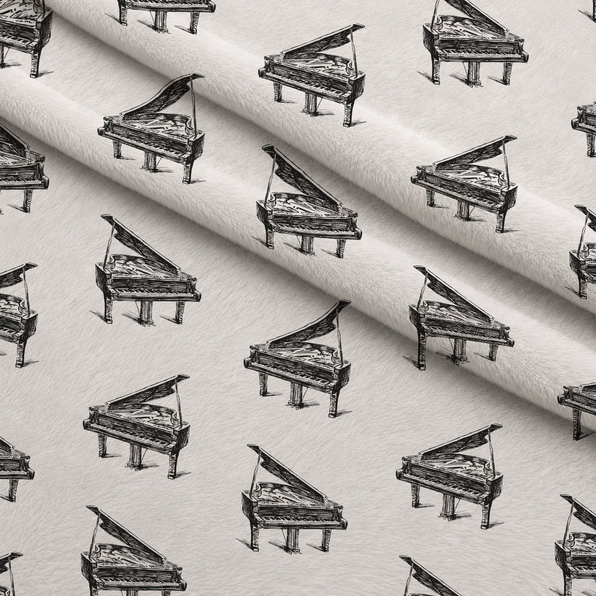 Hand Sketched Pianos Minky Fabric