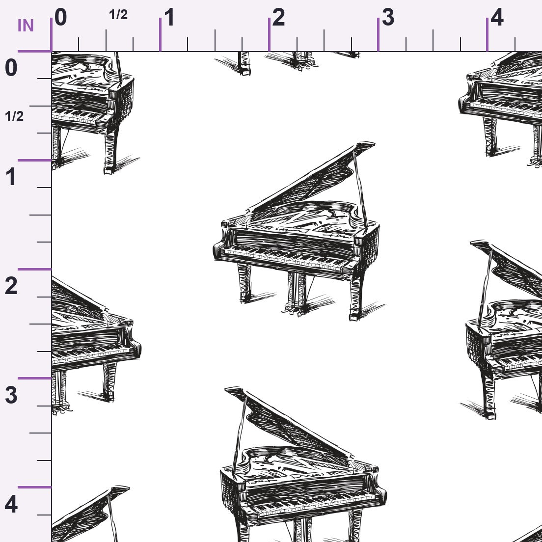 Hand Sketched Pianos Minky Fabric