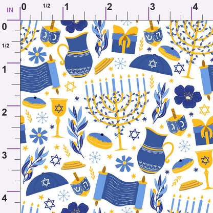 Hanukkah Gifts Pattern 11 White Minky Fabric