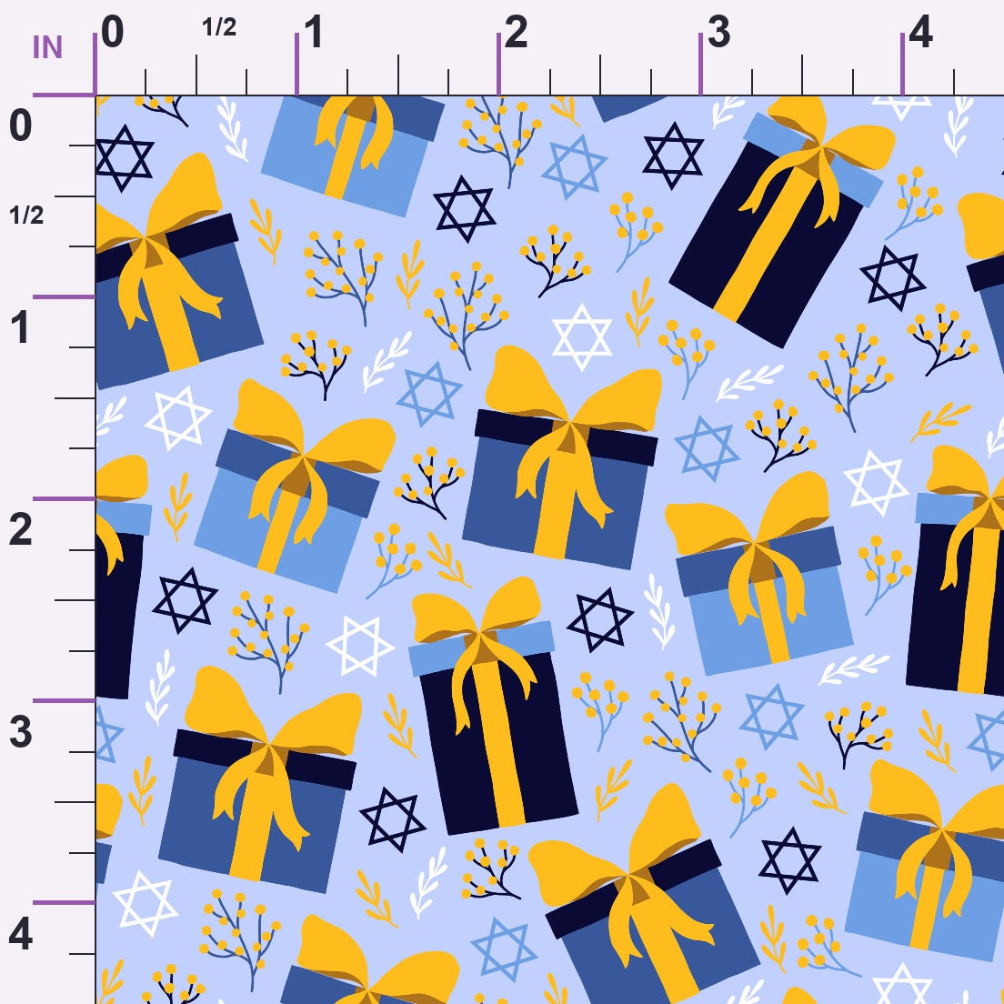 Hanukkah Gifts Pattern 16 Blue Minky Fabric