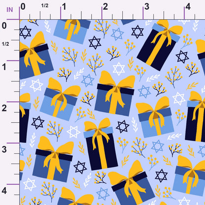 Hanukkah Gifts Pattern 16 Blue Minky Fabric