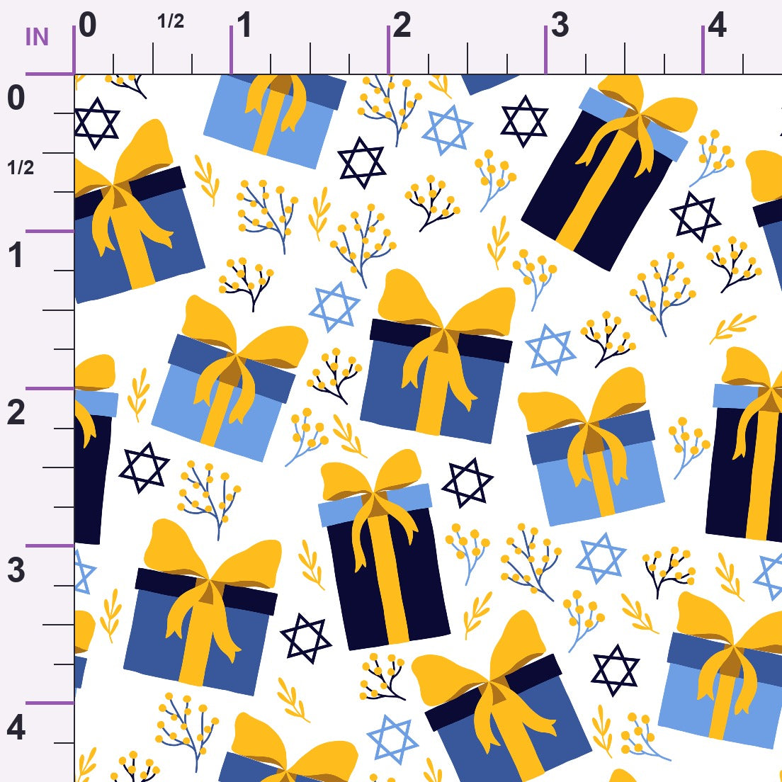 Hanukkah Gifts Pattern 16 White Minky Fabric