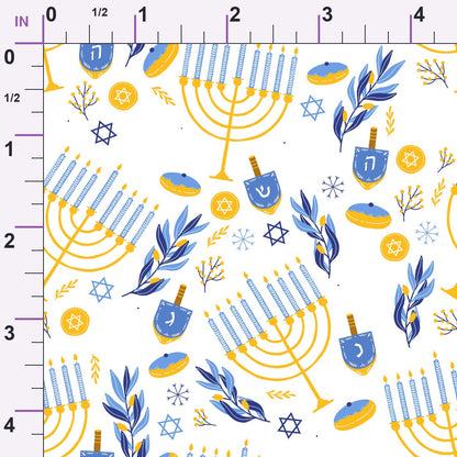 Hanukkah Gifts Pattern 2 White Minky Fabric