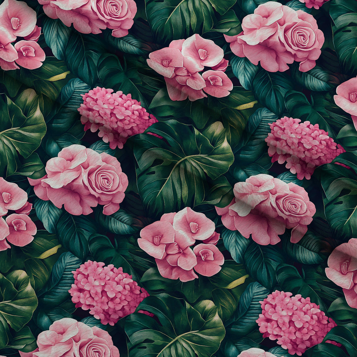 Hydrangea Jungle Pattern 3 Minky Fabric