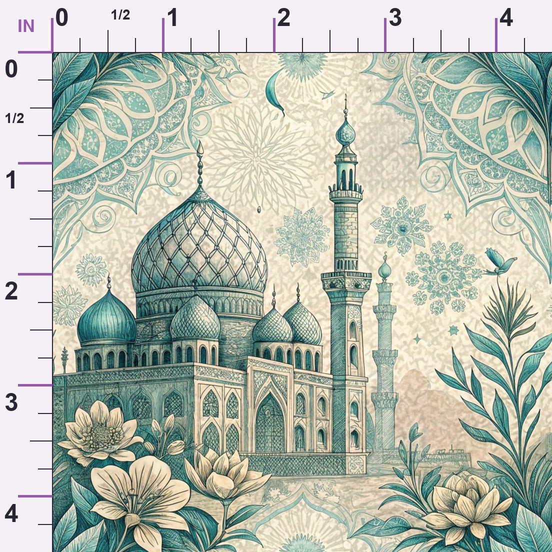 Islamic Blue Pattern 6 Minky Fabric