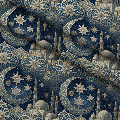 Islamic Dark Blue Pattern 1 Minky Fabric