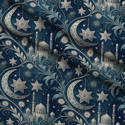 Islamic Dark Blue Pattern 11 Minky Fabric