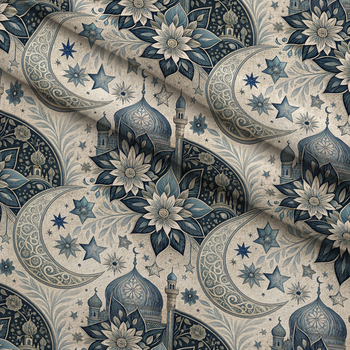 Islamic Dark Blue Pattern 12 Minky Fabric