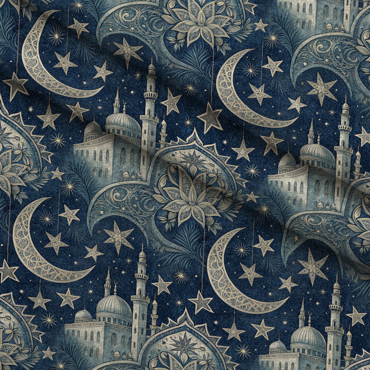 Islamic Dark Blue Pattern 2 Minky Fabric