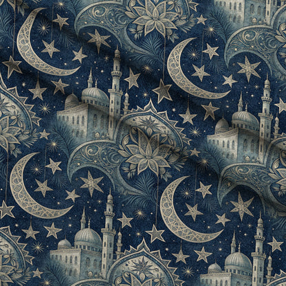 Islamic Dark Blue Pattern 2 Minky Fabric