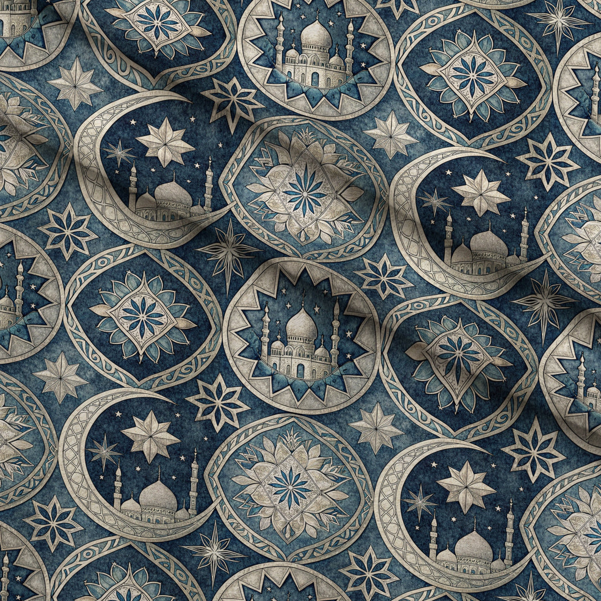 Islamic Dark Blue Pattern 5 Minky Fabric