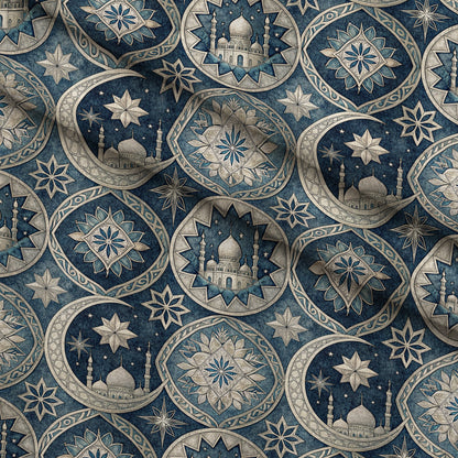Islamic Dark Blue Pattern 5 Minky Fabric