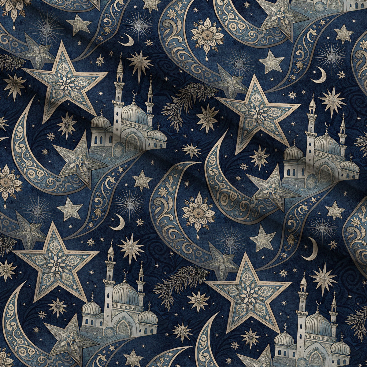 Islamic Dark Blue Pattern 6 Minky Fabric