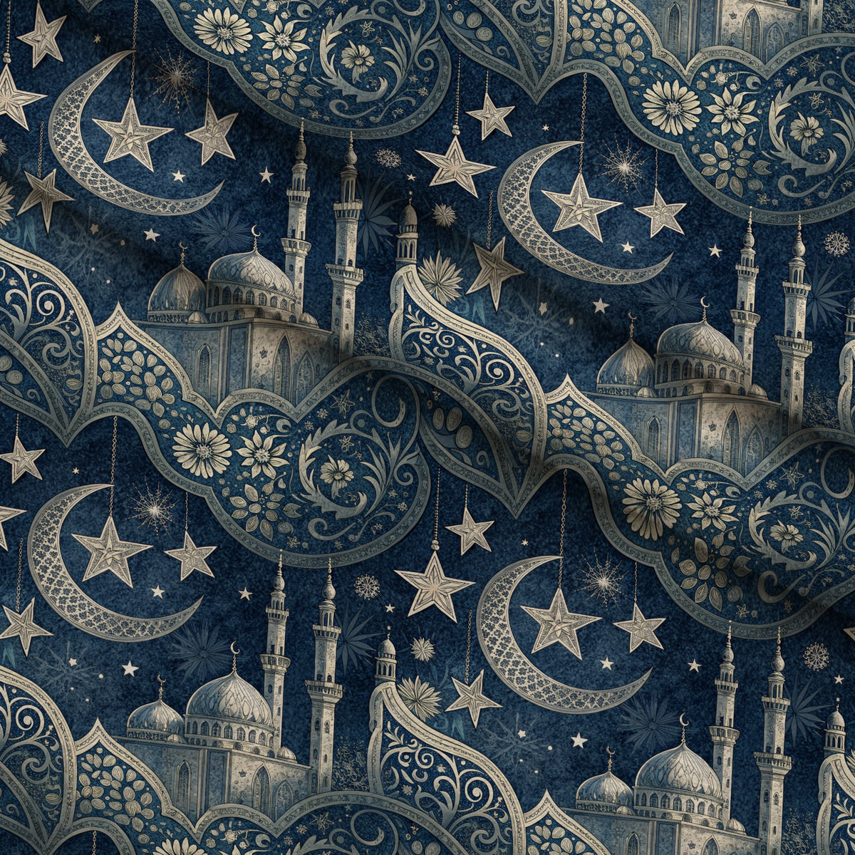 Islamic Dark Blue Pattern 7 Minky Fabric