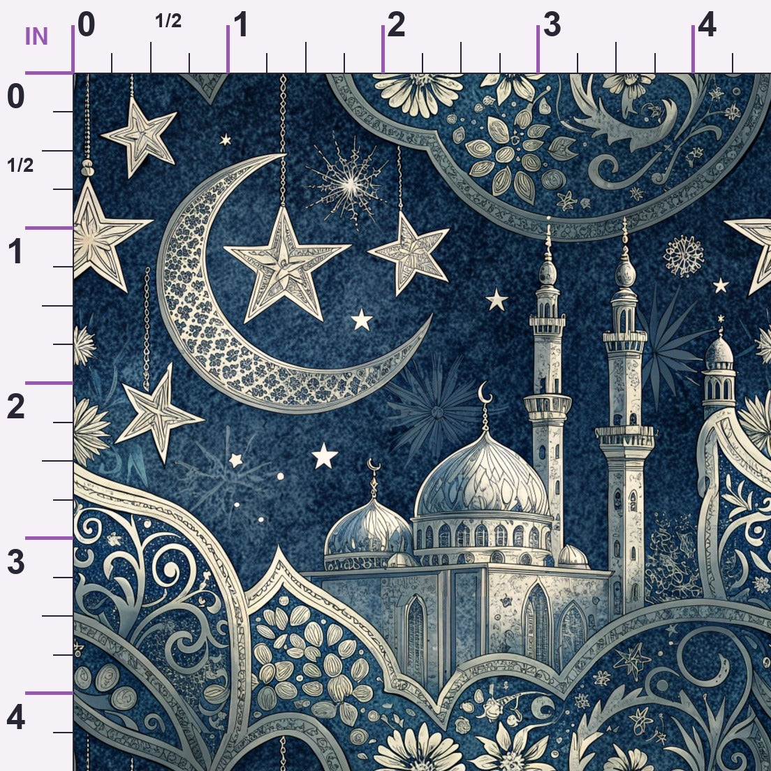 Islamic Dark Blue Pattern 7 Minky Fabric