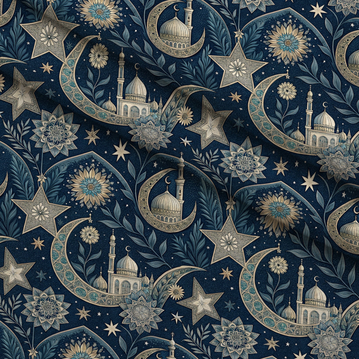 Islamic Dark Blue Pattern 8 Minky Fabric