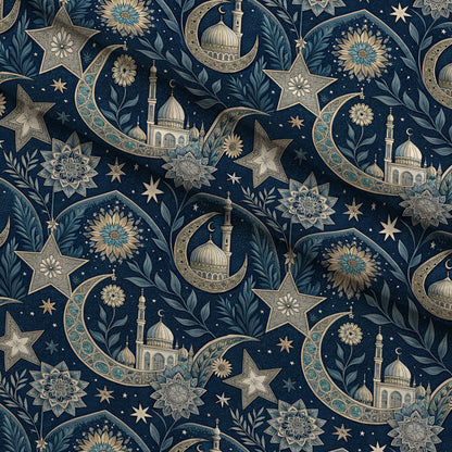 Islamic Dark Blue Pattern 8 Minky Fabric