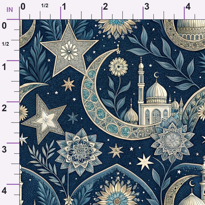 Islamic Dark Blue Pattern 8 Minky Fabric