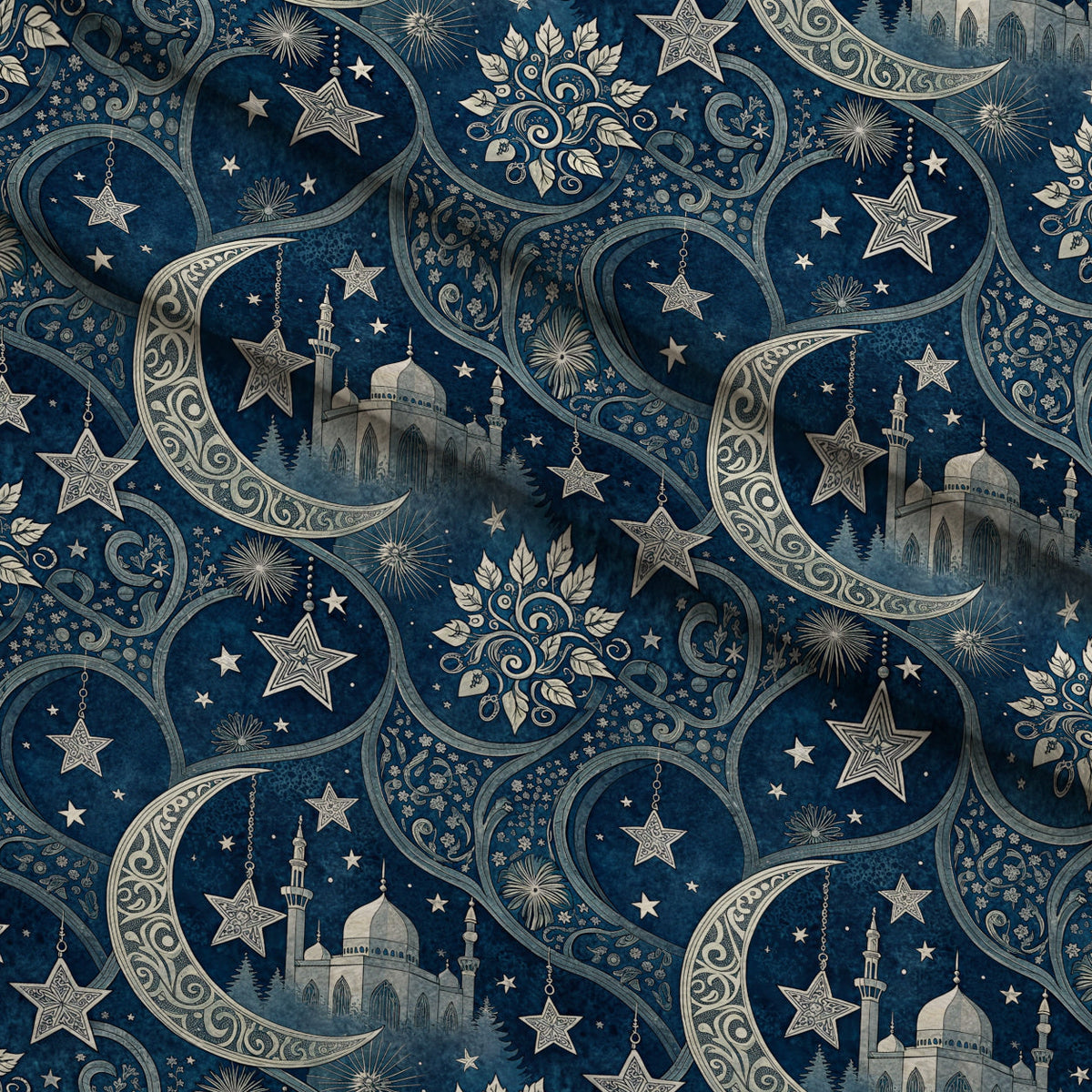 Islamic Dark Blue Pattern 9 Minky Fabric