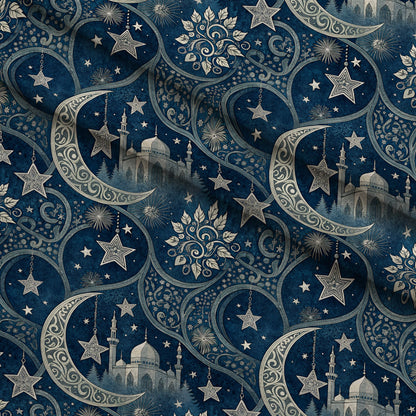 Islamic Dark Blue Pattern 9 Minky Fabric