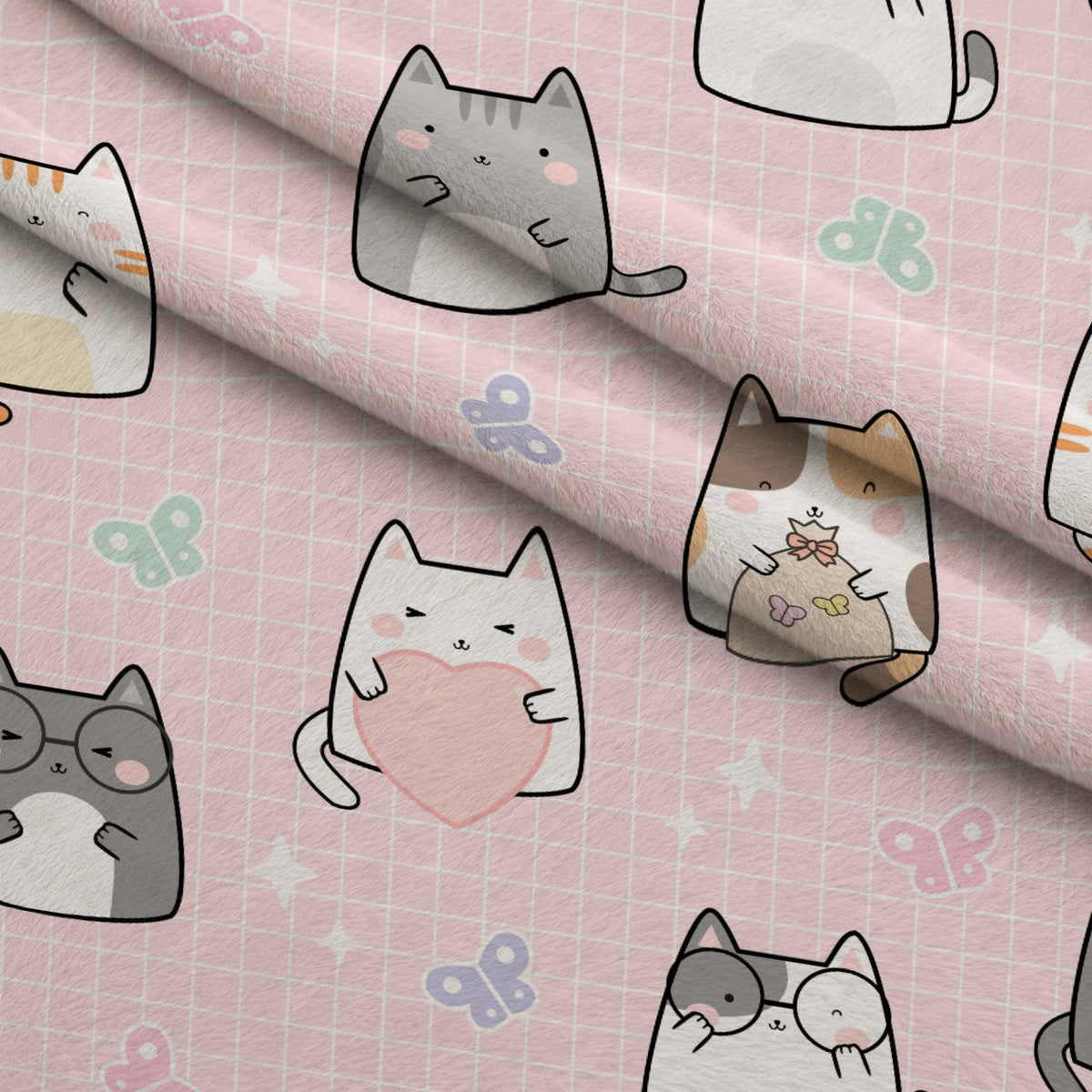 Kawaii Kitty Garden Pattern 1 Minky Fabric