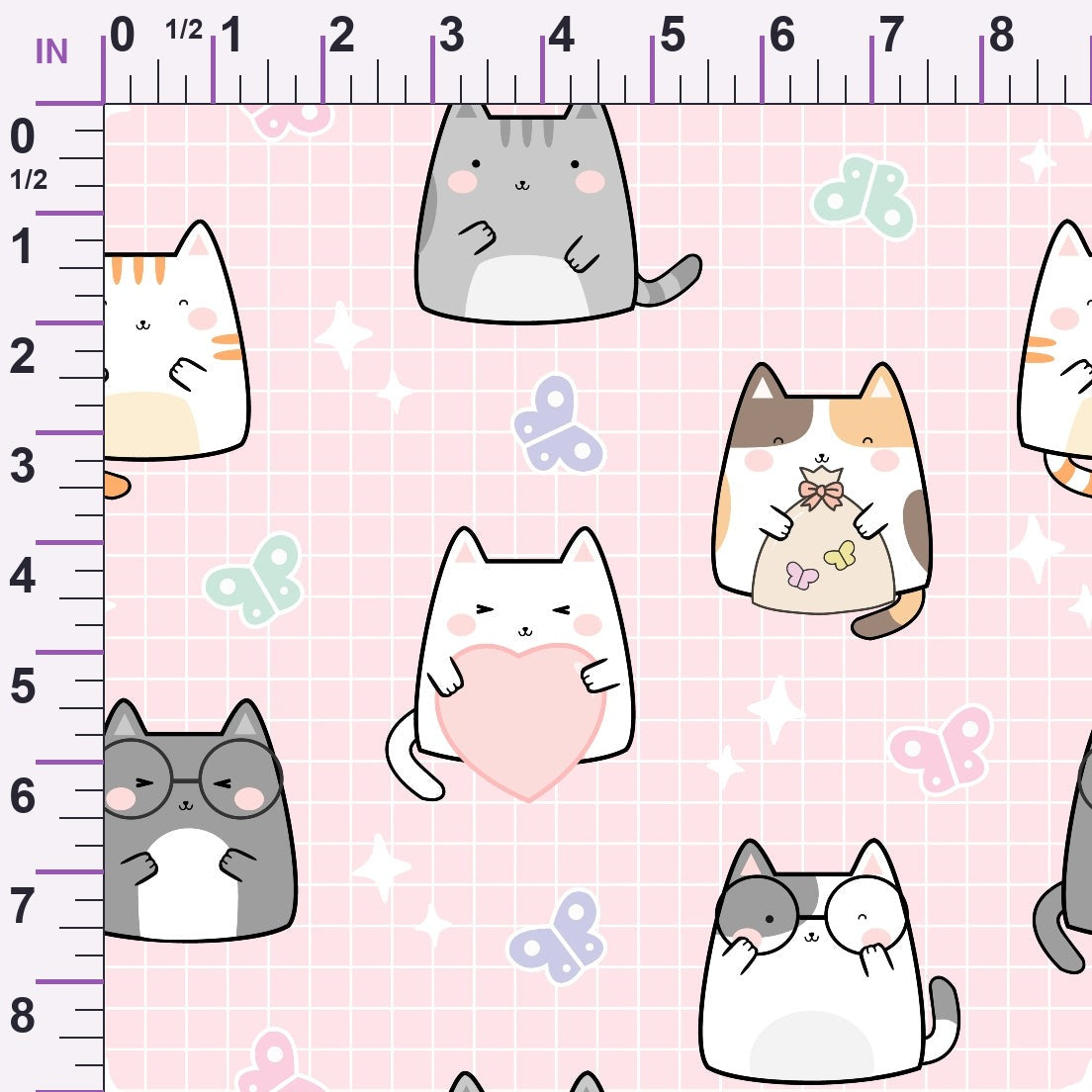 Kawaii Kitty Garden Pattern 1 Minky Fabric