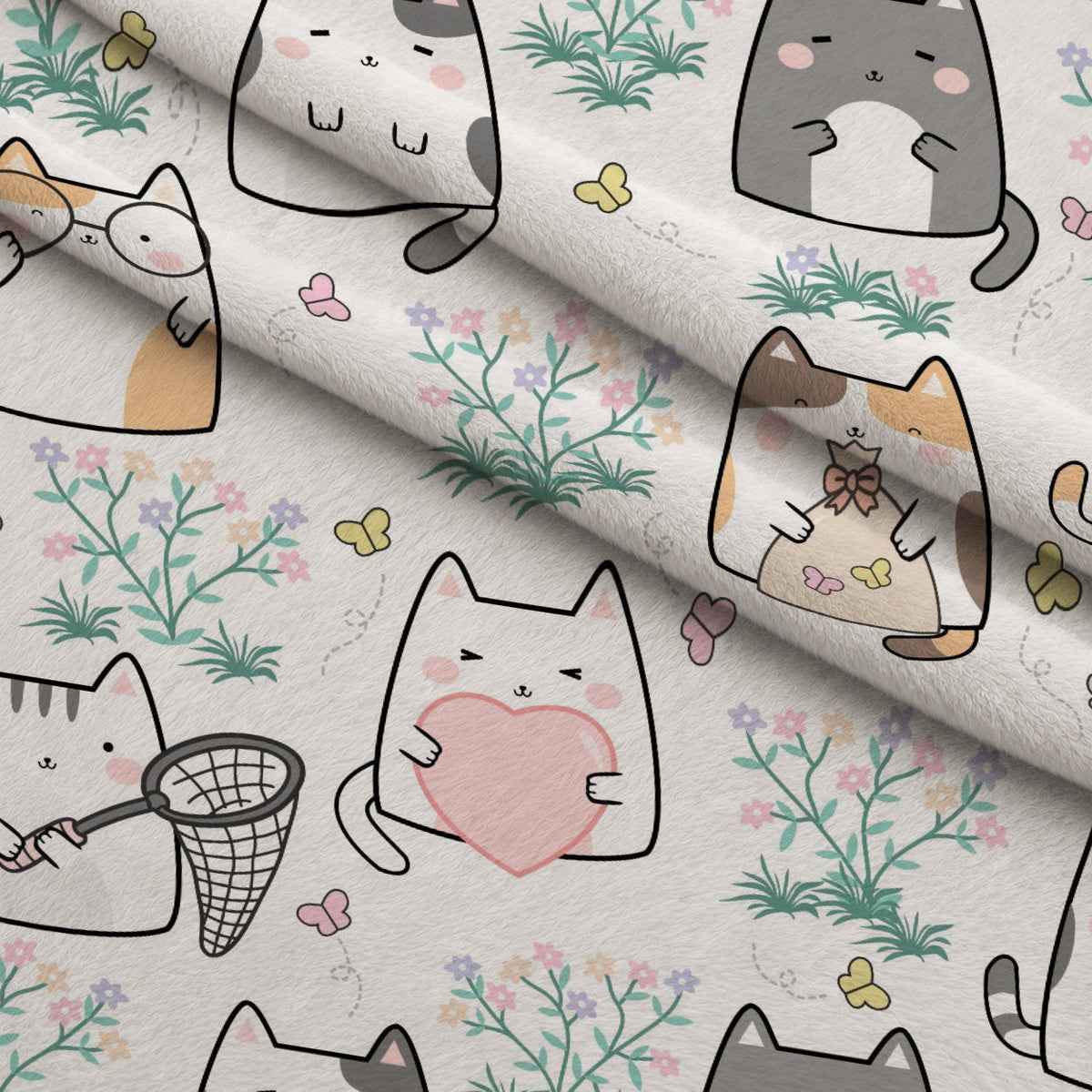 Kawaii Kitty Garden Pattern 14 Minky Fabric